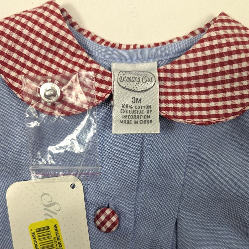 Vintage Starting Out Jumpsuit Baby Girls Size 3m Chambray Apple Fall School - Picture 5 of 5